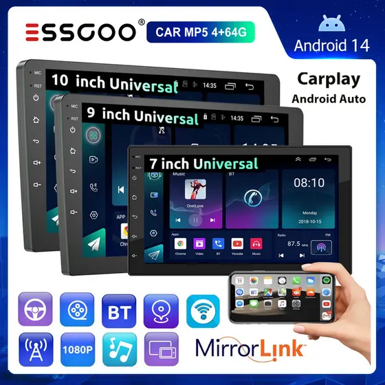 (Do São Paulo)ESSGOO Bluetooth 7 " 9 " 10 " 2 Din 4 + 64GB Android Carro MP5 Player Tela De Toque CarPlay E Rádio Do