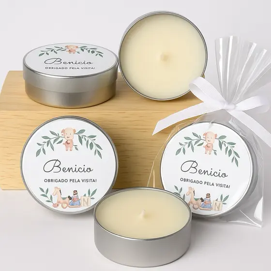 kit Velas Perfumadas Aromáticas na Latinha 20grs Artesanal -  Lembrancinhas Chá de bebê - batizado - Casamento