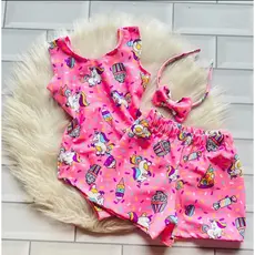 Conjunto Maiô Body + Short + Acessório Infantil Menina (6 meses a 6 anos) Moda praia Suplex