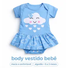 0 a 3 Meses - Body Nuvem para Bebês de 0 a 3 Meses - Cores variadas