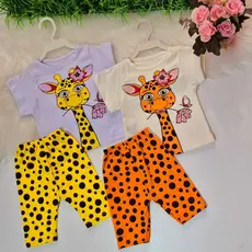 3 a 6 meses - Conjunto Feminino Girafinha de Camiseta e Short para Bebê menina