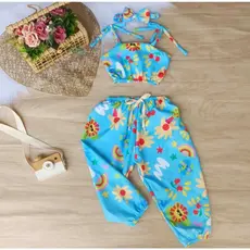 Conjunto Infantil Estampado para Menina - Blusa, Calça e Tiara - 1 a 2 anos
