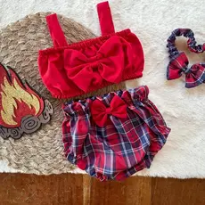 Roupa Junina Infantil de 0 a 4 anos Xadrez Conjunto Festa Junina Roupa de São João Quadrilha