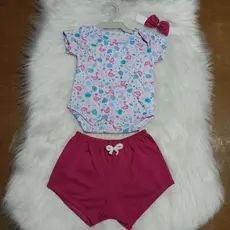 2 a 4 meses - Conjuntos Masculino e Feminino de Body e Short para Bebê / Algodão