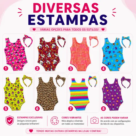 Maiô Infantil Estampado - Biquíni Infantil Moda Praia (6 meses a 11 anos)
