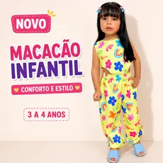 Macaquinho Feminino Infantil Menina Estampado - (Veste de 3 a 4 anos)