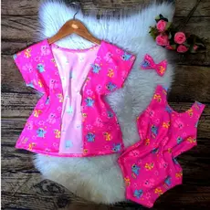 Conjunto Body Maiô + Kimono + Laço Infantil para Menina  Não Garantimos Estampas! (3 a 5 anos) Bory