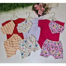 2 a 4 meses - Conjunto Infantil 3 peças para bebê / Body + short + Acessório