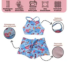 Biquini Short Premium Infantil Estampado com forro - Biquíni Moda Praia (Tamanho 2 a 8 anos) | LINHA PREMIUM