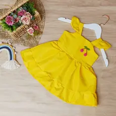 Vestido Infantil Menina detalhe Cereja com Babadinho | Roupa de bebê | Veste de 6 a 12 meses