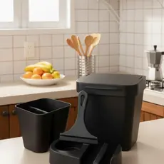 Kit Organizador de Pia Cozinha Plasmarc - Lixeira 4,8L Porta Detergente, Rodinho e Seca Talher