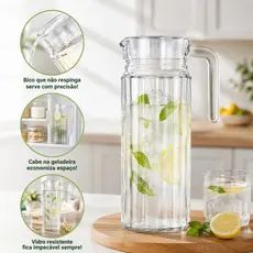 Jarra Para Água Suco Bebidas Geladas de Vidro 1 Litro Transparente Servir Elegante Achadinhos Casa