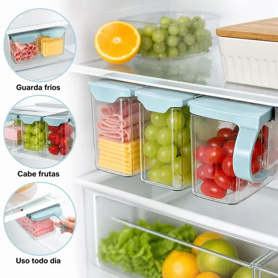 Kit 3 Organizador Geladeira Dispensa Potes Hermeticos Vedacao Eficiente Organizacao Compacto Cozinha