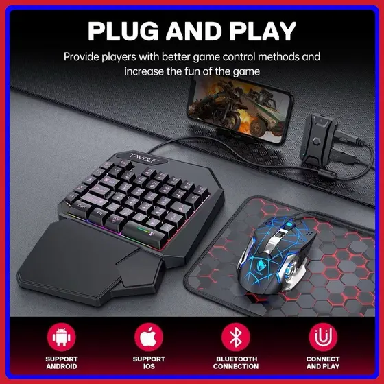 Mobilador Gamer – Teclado Semi Mecânico e Mouse Profissional Uma Mão – RGB – Free Fire | Kit 5 em 1 ou Teclado Individua