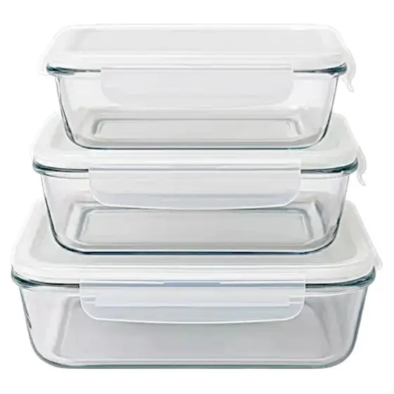 kit 3 Potes de Vidro Marmita com tampa Hermética 4 travas Forno Micro-ondas Airfray 370/640/1040