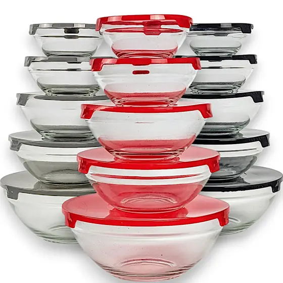 Kit 5 Potes de Vidro Vasilha Tigela Bowl com Tampa  Redondo Sobremesa Forno Micro-ondas