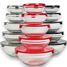 Kit 5 Potes de Vidro Vasilha Tigela Bowl com Tampa  Redondo Sobremesa Forno Micro-ondas