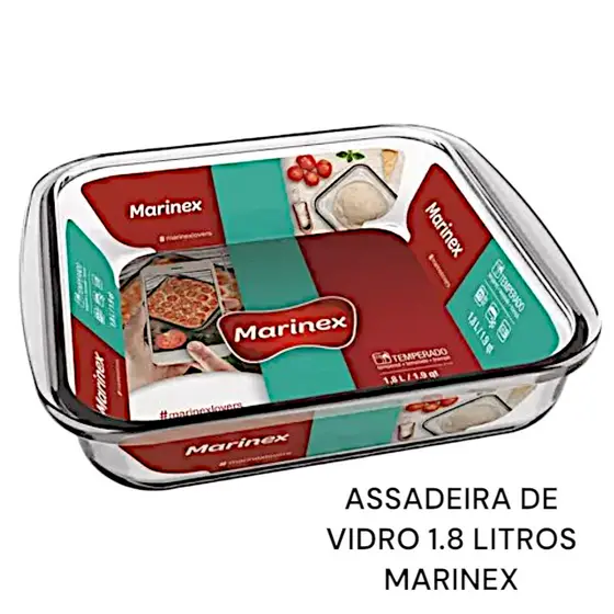 Assadeira Lasanheira Travessa Refratário de Vidro Quadrada 1.8 Litros Marinex Forno Airfray Micro-ondas
