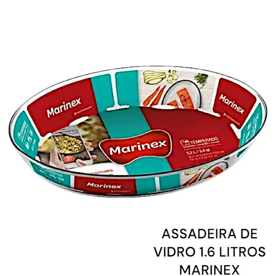 Assadeira Lasanheira Refratario de Vidro Oval 1.6 Litros Travessa Marinex Forno Airfray Micro-ondas