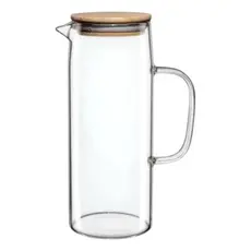 Jarra De Vidro Borosilicato Tampa De Bambu Suco Agua 1,2lt