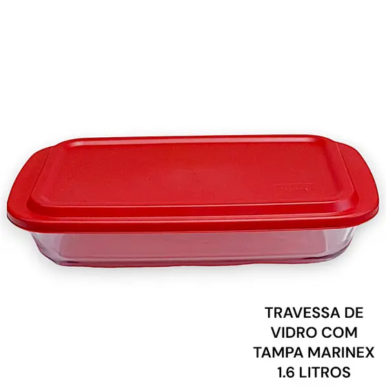 Travessa assadeira de vidro com tampa Marinex Refratário Retangular 1.6 litros