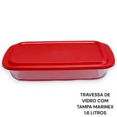Travessa assadeira de vidro com tampa Marinex Refratário Retangular 1.6 litros