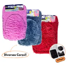Kit 3 Peças Jogo Tapete Felpudo Antiderrapante Para Banheiro