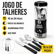 Conjunto de Talheres de Aço Inoxidável Com Pote 24/16 Peças