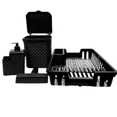 Kit Cozinha Completa: Escorredor de Louça + Lixeira 5L + Porta Detergente + Rodinho de Pia