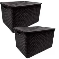 Kit Com 2 Cesto Caixa Organizadora Rattan Com Tampa 7 Litros Preto
