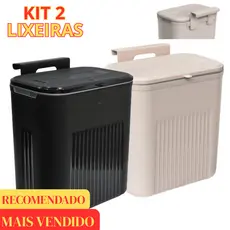 Lixeira Suspensa 9 Litros com Tampa Alça e Adesivo para Pendurar Cozinha e Banheiro