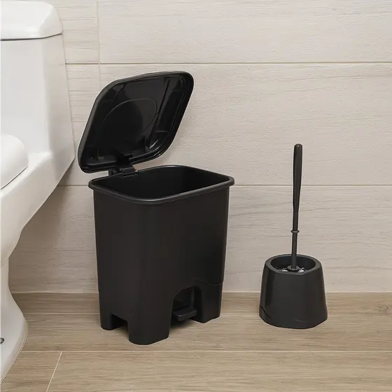 Kit Lixeira 13L com Pedal e Escova Sanitária Reforçada Banheiro Cozinha Limpeza Prática