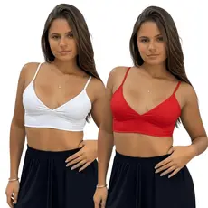 KIT 2 Top Cropped Feminino Alça Fina Decotado Duplo Suplex Premium Sem Bojo Carioca