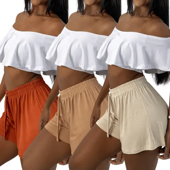 KIT 3: Short Feminino Soltinho Molinho com Cintura Alta em Viscolycra Premium com Laço Versátil
