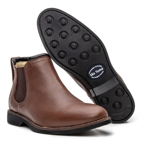 Bota Botina Masculina Country Comfort gel Chelsea Em Couro légitimo