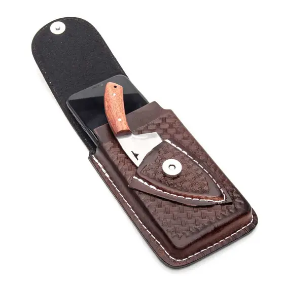 Kit  Capa De Celular Bainha  Em Couro Com suporte de faquinha +faca Mini  Campeira Boiadeiro Muladeira (((EMVIO IMEDIATO)))