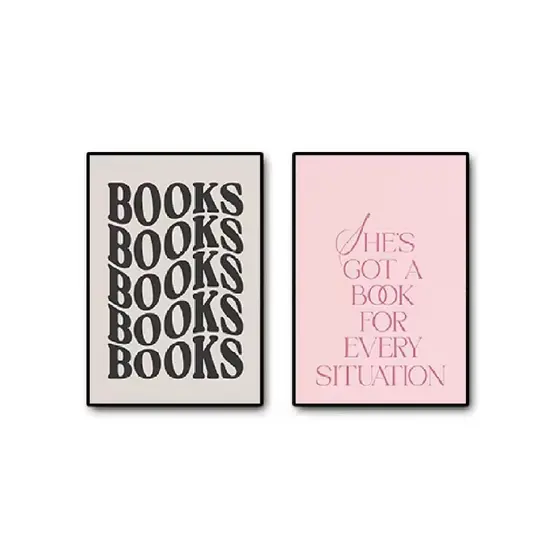 Quadros decorativos Livro Bookish Cotações Rosa Retro Livro Lover Gift (2 peças)