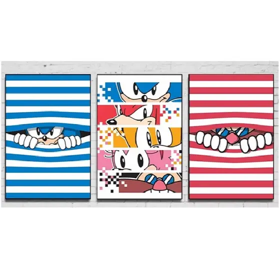 Quadros decorativos Jogo sonic mix poster graffiti mural arte (3 peças)