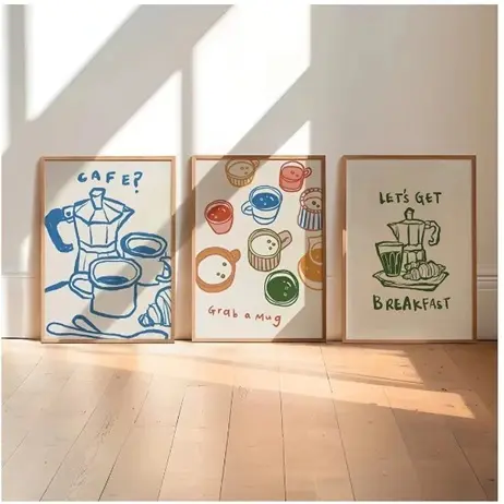 Quadros decorativos Coffee Drink Glasses Prints, Breakfast Caneca, vinho Citação (3 peças)20x30