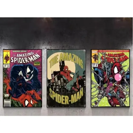 Quadro decorativo The Amazing Spider-Man com Venom em batalha (3 peças)