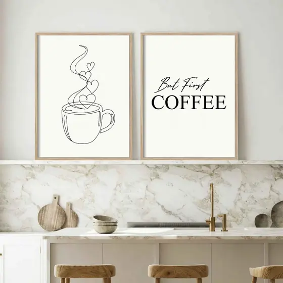 Quadros decorativos Linha artística minimalista do copo de café (2 peças)