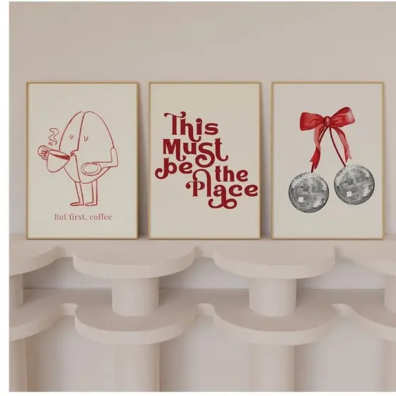 Quadros decorativos Frases felizes motivacionais vermelho (3 peças)