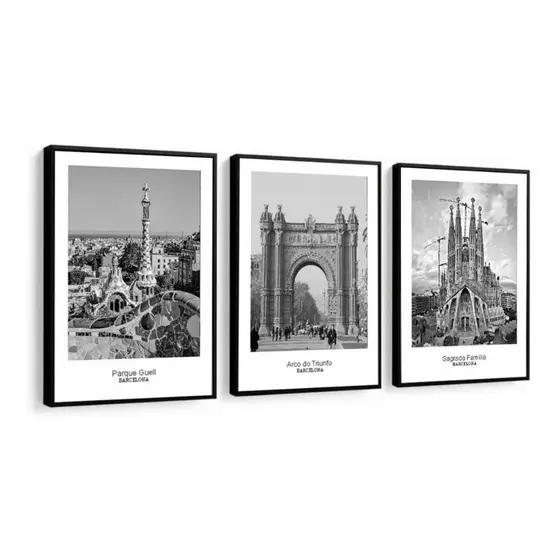 Quadro Decorativo Cidades Barcelona Arco do Triunfo 3 Peças