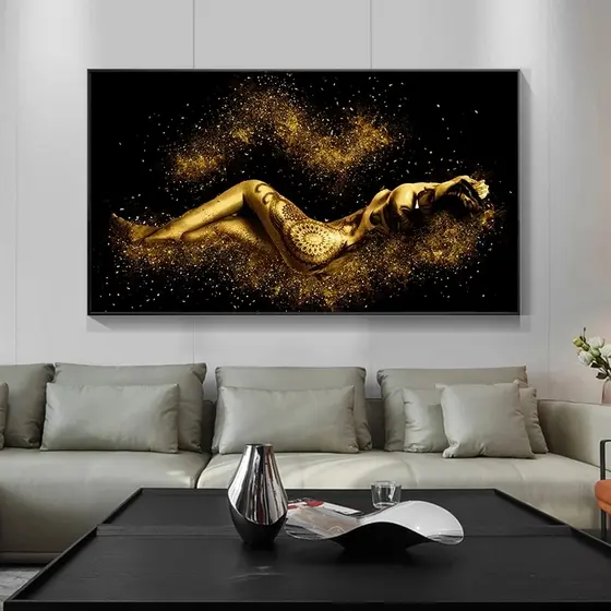 Quadro decorativo Preto e ouro abstracto feminino corpo 60x90