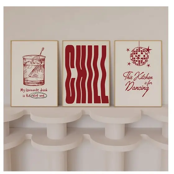 Quadros decorativos Figuras e chill em vermelho (3 peças)