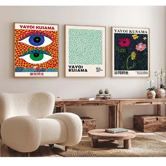 Quadros decorativos Abstratos cores Yayoi Kusama (3 peças)