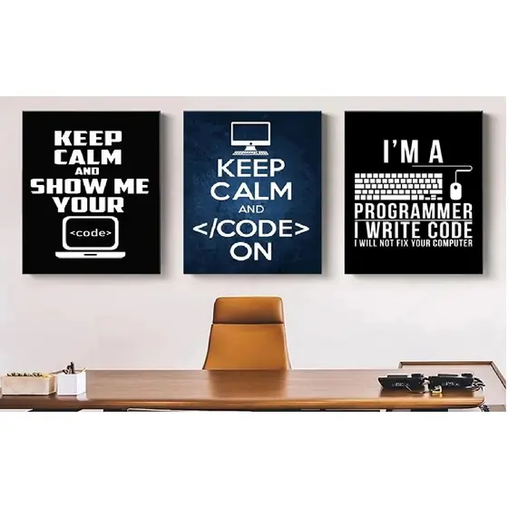 Quadros decorativos Programador profissão divertidos (3 peças)