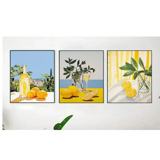Quadros decorativos Verão italiano Amalfi com limões (3 peças)