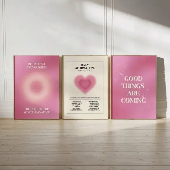 Quadros decorativos Aura angel number vibes rosa (3 peças)