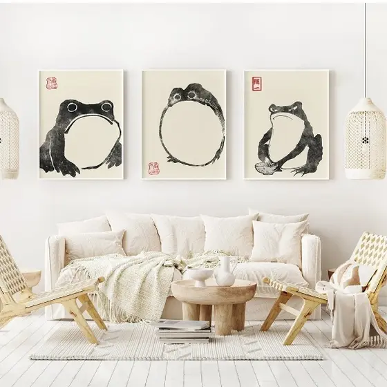 Quadros decorativos Sapo japonês (3 peças)